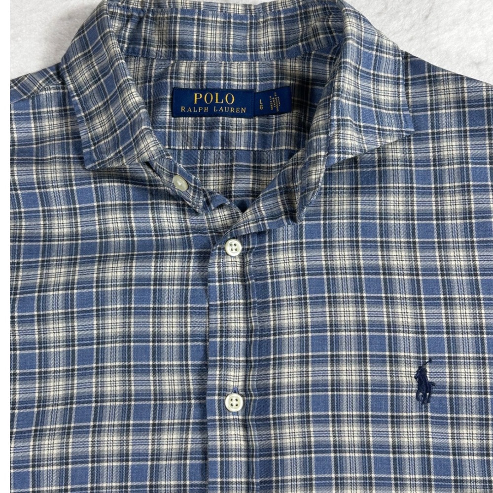 Polo Ralph Lauren Mens Blue White Plaid Long Sleeve Button Down Shirt Large